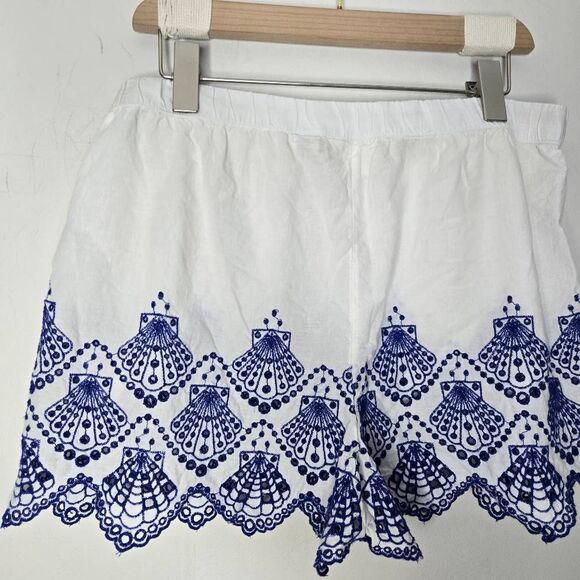 Calypso St Barth Sleep Shorts Size Large 100% Cotton Embroidered Seashells White - Picture 5 of 6